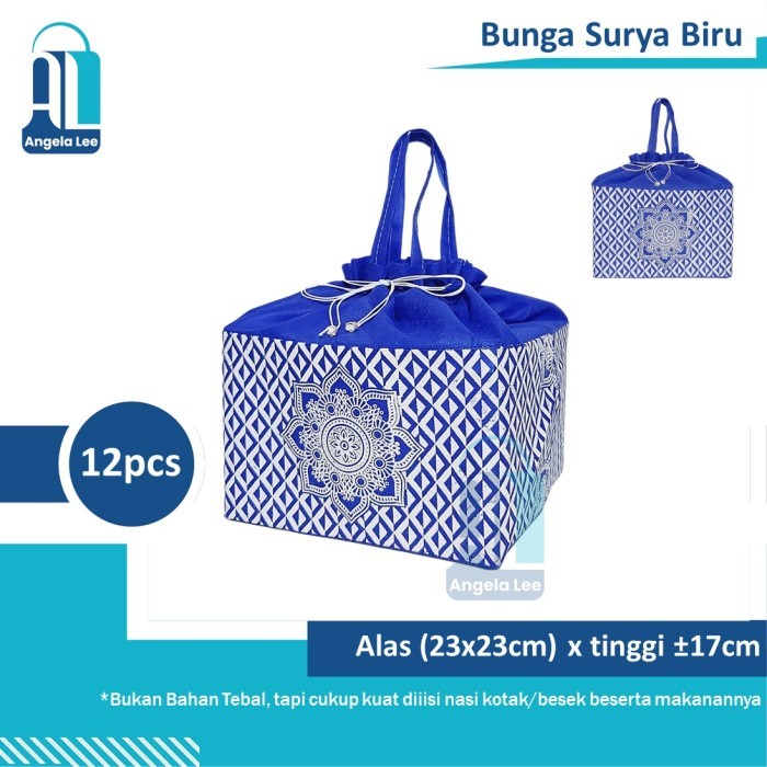 

12pcs Tas Kain Serut Motif Batik untuk 2box Nasi Kotak 22x22 Syukuran - B Surya Biru