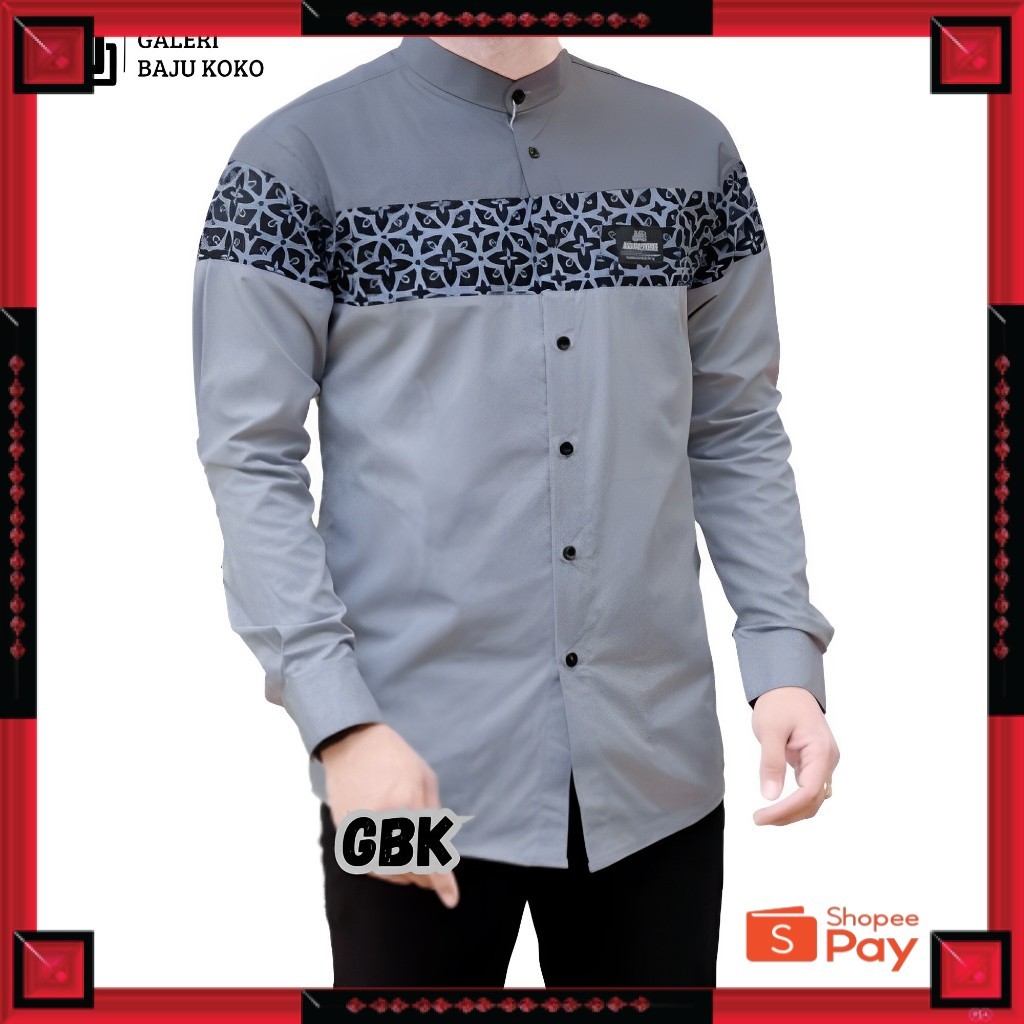 [PREMIUM ORIGINAL] Baju Kemeja Koko Pria Lengan Panjang Kombinasi Batik Klasik Motif Yudhistira S M 