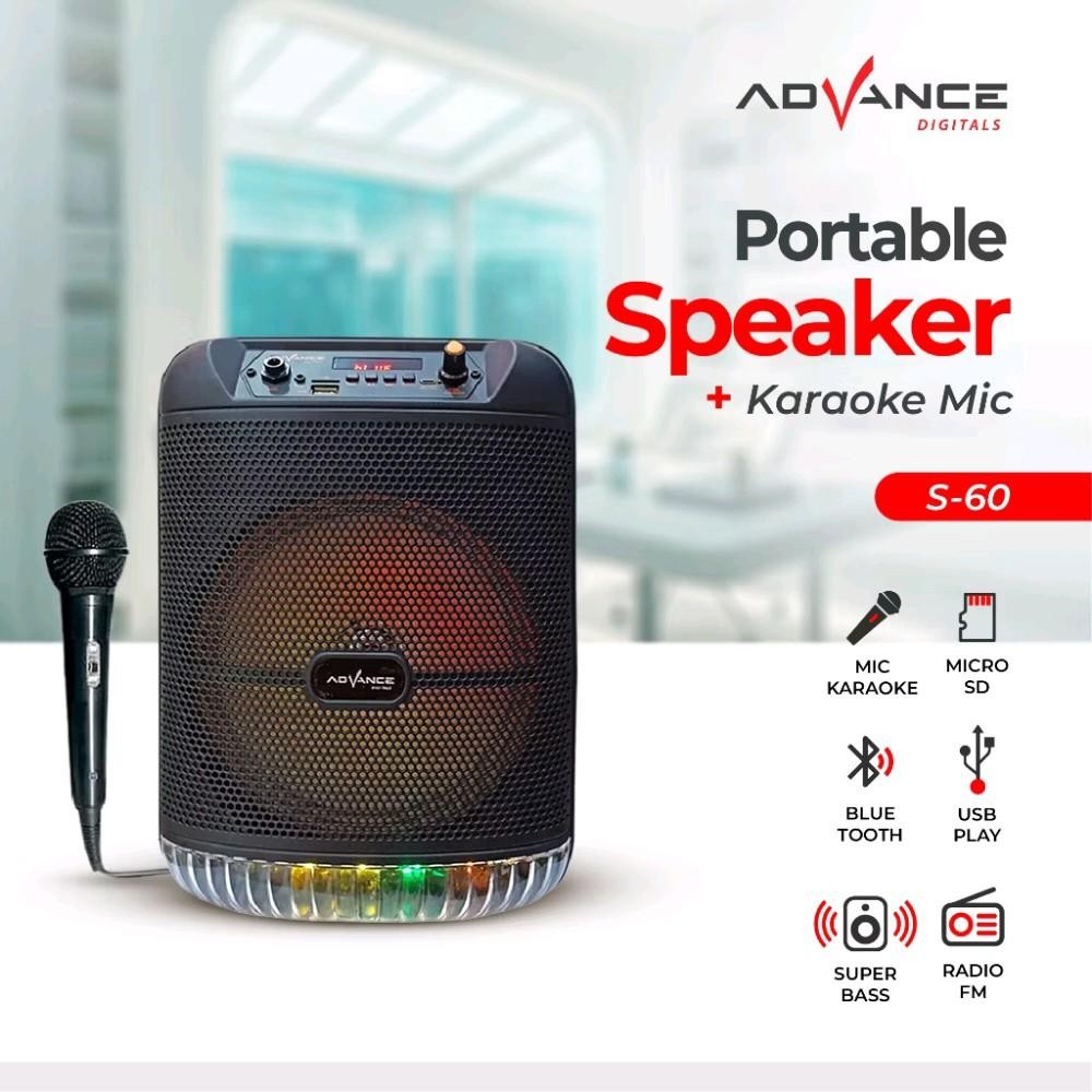 Speaker Advance Bluetooth Music Dan Karaoke S60 8Inch Advance S 60 Free Mic 8 Inch