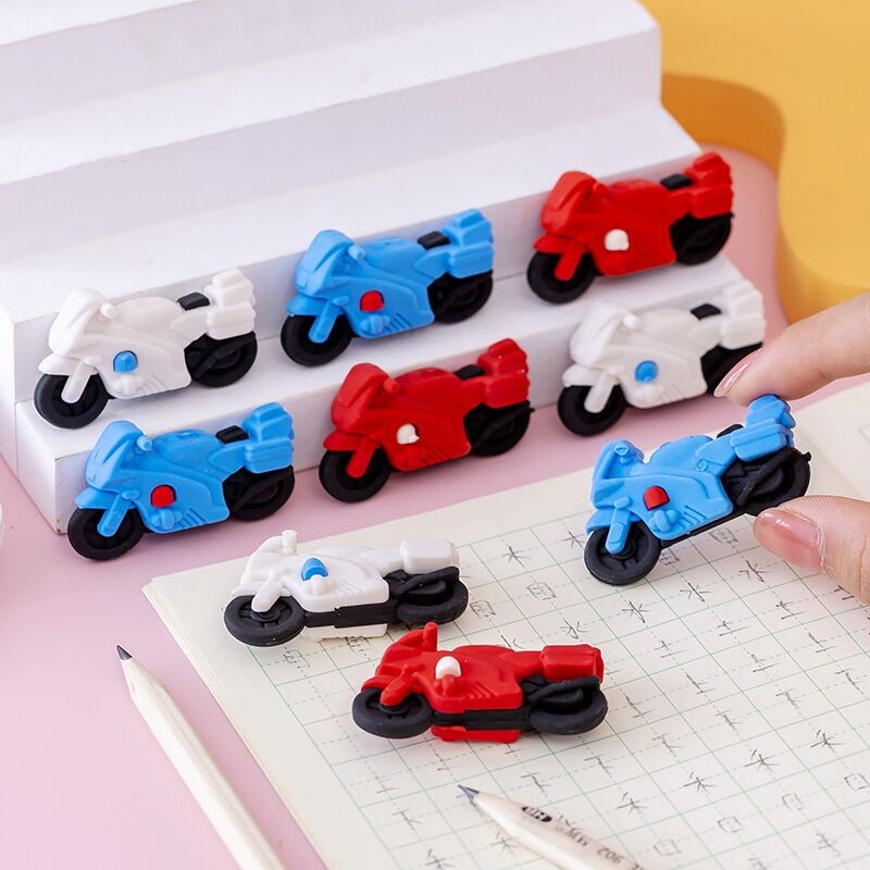 

3 Pieces/lot Creative Cartoon Motorcycle Shape Eraser Cute Student Stationery Christmas Prize Reward Kawaii Eraser Wholesale