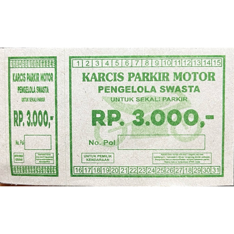 

KARCIS PARKIR MOTOR MOBIL UNIVERSAL KERTAS WARNA