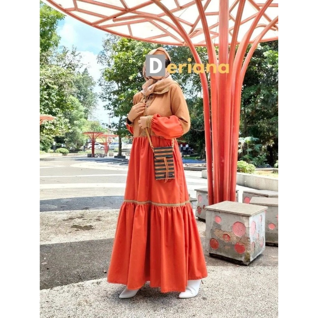Dress Muslim Casual Modern Wanita Sheika Dress By Deriana Gamis Lurik Cantik Warna Teracotta