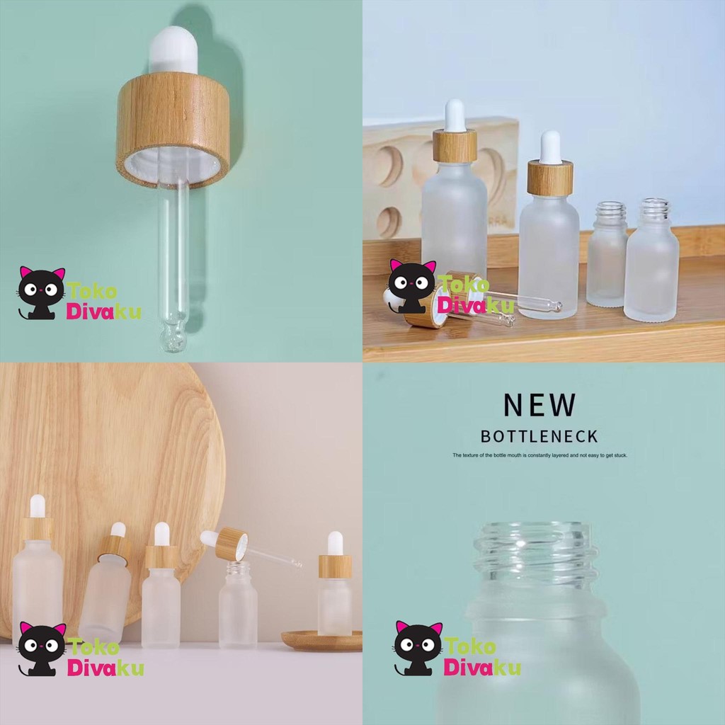 TOKODIVAKU TAC097 BOTOL PIPET KACA WOODEN DOFF BOTOL KACA SERUM SKINCARE