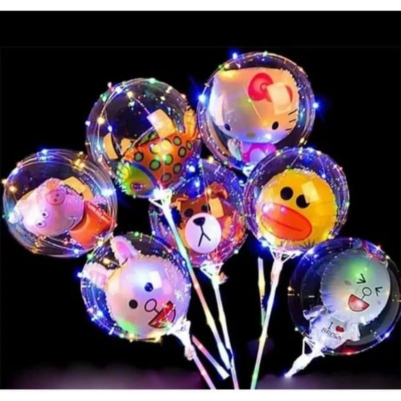 LLC Balon Lampu LED Karakter Boneka Gagang Warna Warni - 1 SET BALON LED KARAKTER