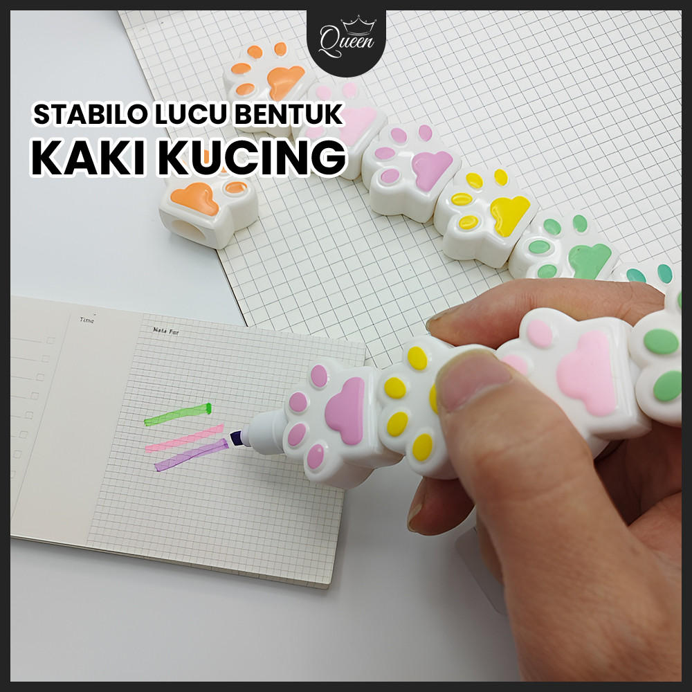 

QG Stabilo Lucu set 5 pcs+1 pcs tutup Bentuk KAKI KUCING HIGHLIGHTER