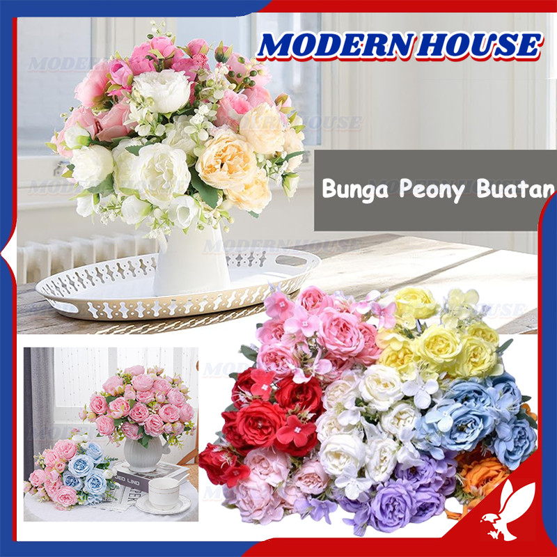 Bunga Plastik Artificial / Bunga Peony Premium / Bunga Dekorasi Peony / Bunga Mawar Peony Mekar 7 Ca
