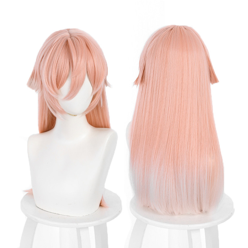 Game Genshin Impact Yan Fei Cosplay Wig Yanfei Gradient Pink White 60cm Heat Resistant Synthetic Hai
