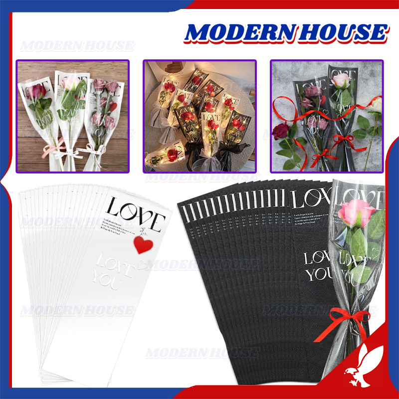 

[1 PACK 20 LEMBAR] Plastik Bunga Single Flower Tulisan Love Printed Korean Style Plastik Bunga Tangkaian Satuan
