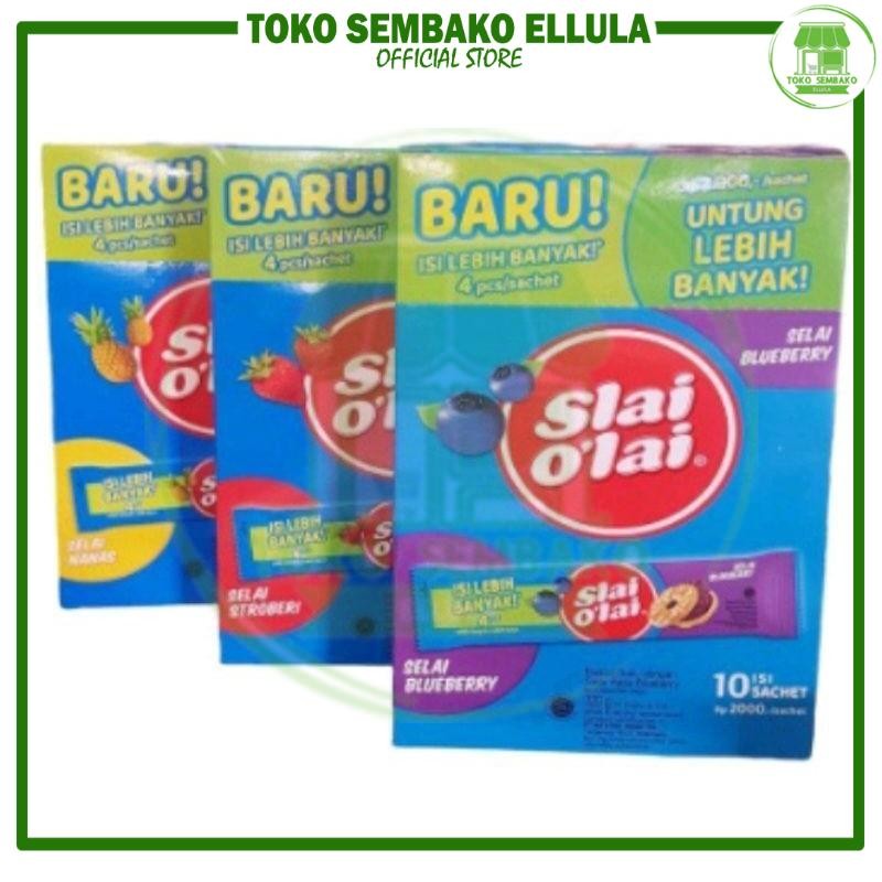 

Toko Sembako ELLULA - Slai Olai 32Gr 1Box Isi 10Pcs - Biskuit Slai Olai Strawberry- Nanas - Blueberry [PACK]