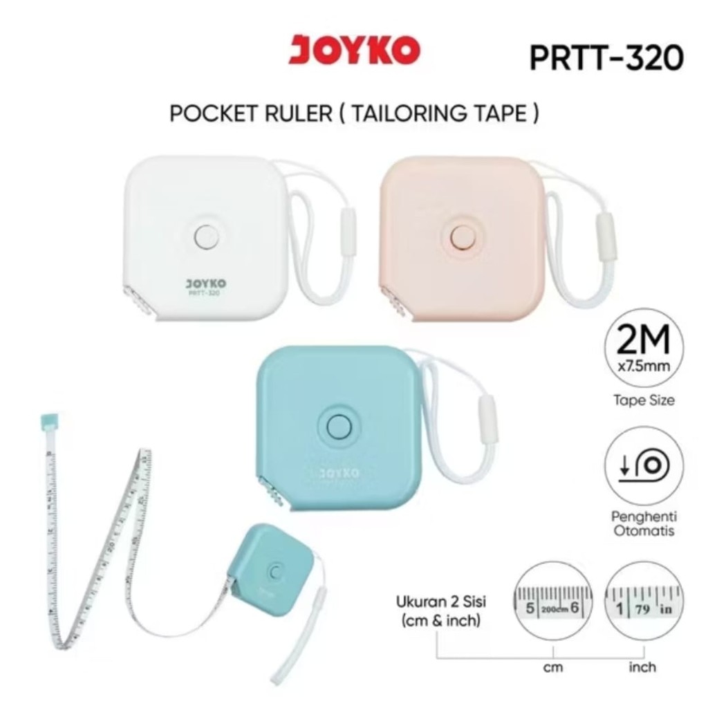 Joyko Pocket Ruler PRTT-320 Tailoring Tape ORI / Meteran Tukang Jahit 2 M Pastel