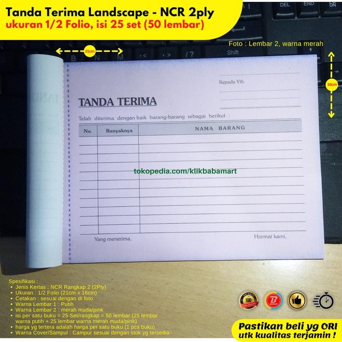 

TERLARIS! BUKTI TANDA TERIMA LANDSCAPE 1/2 FOLIO 2 RANGKAP 2 PLY PUTIH MERAH