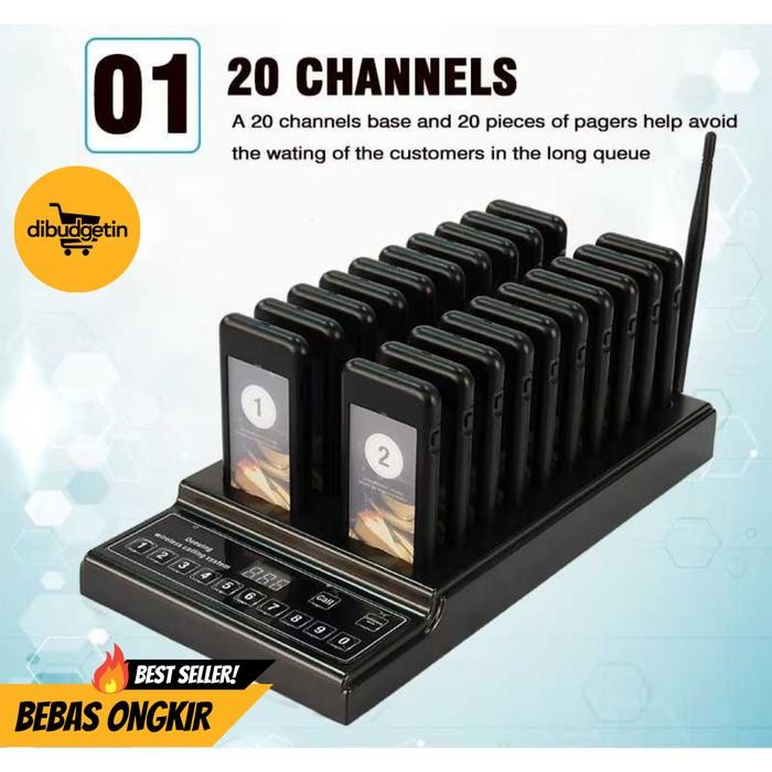 

YARMEE Wireless Calling System Restaurant Mesin Antrian 20 Pager - SU-68Z