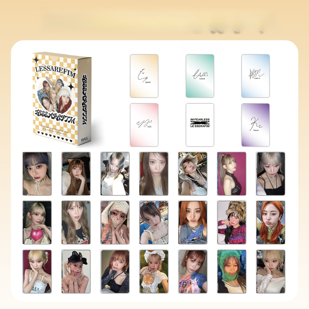 

55 Lessarefim Self-printed Small Cards Kpop Group Huh Yoon Jin Star-related Album Laser Card Postcard Collection Cards
