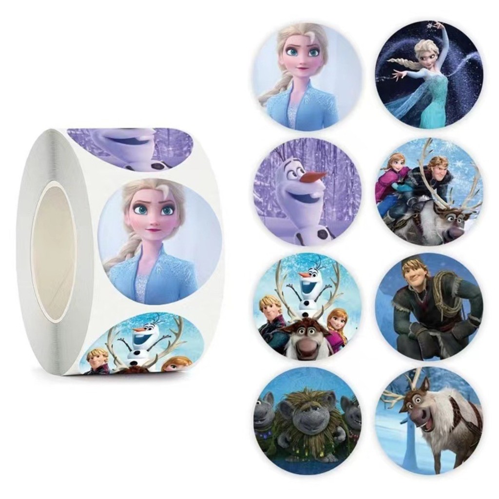 

500PCS Disney Frozen Elsa Princess Stickers Anime Seal Label Decoration Cartoon Children's Party Candy Sticker Roll Sticker Gift