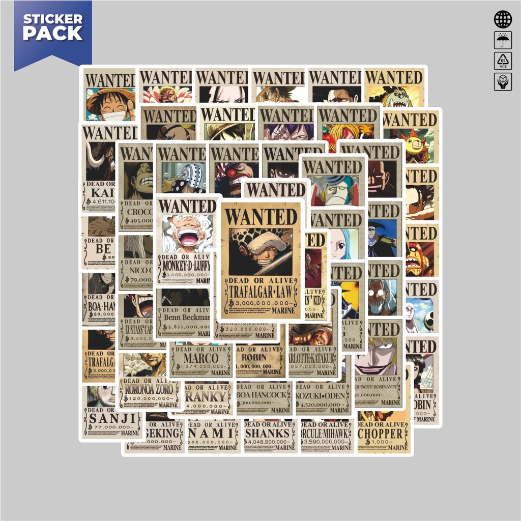 

[100PCS]Stiker Pack Stiker Anime Wanted One Piece Aesthetic Vinyl Anti Air Dekorasi Sticker Laptop Buku Journal Koper Helm Casing HP Gitar Helm Skateboard