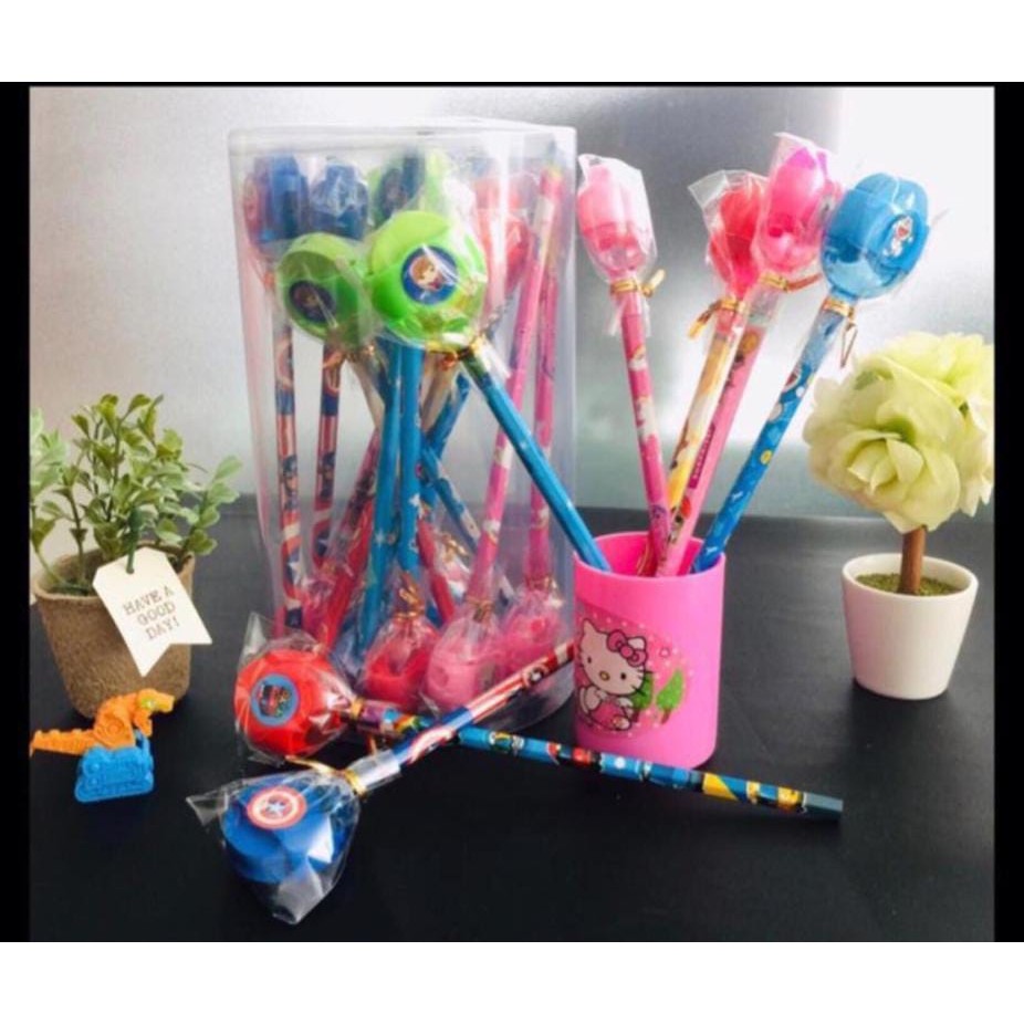 

*AJS* PENSIL MOTIF KEPALA RAUTAN + PENGHAPUS WARNA WARNI / PENSIL STIP / PENSIL HAPUSAN/ PENSIL UNIK (SATUAN)
