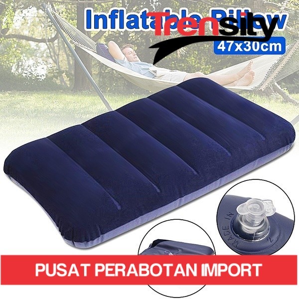 Bantal Angin Tiup PVC Bludru Besar Warna Biru Sisir *TRENSITY*