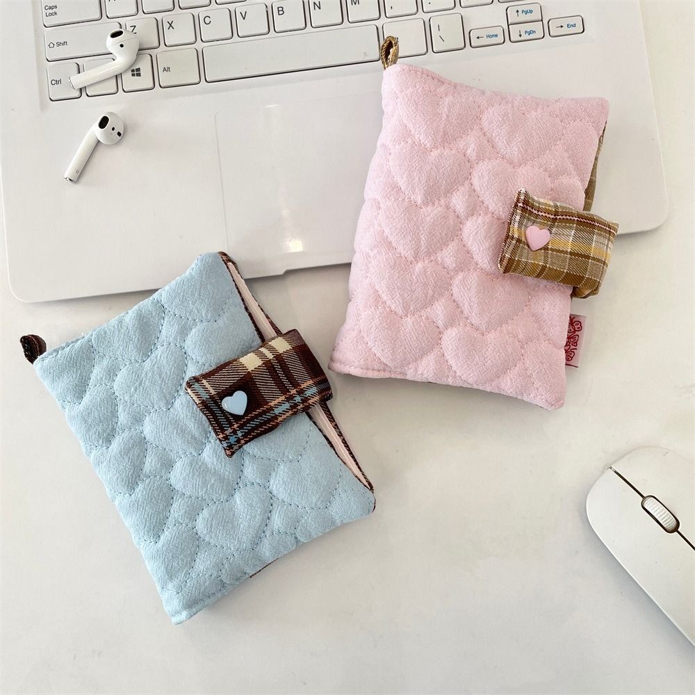

Multipurpose Heart Embroidery Notebook Fabric Stain Resistant Plaid Diary Book Aesthetic Smooth Diary Protective Cover