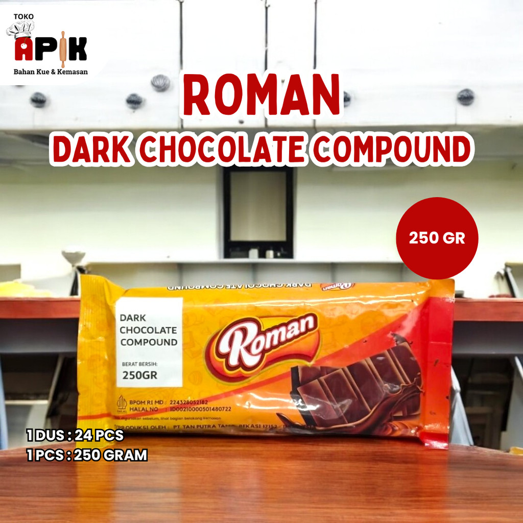 

Roman Compound Dark Chocolate 250gr / Coklat Blok Padat / Coklat Batang