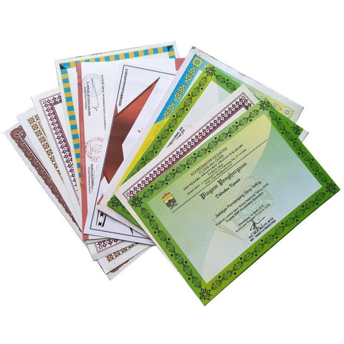 

Cetak Sertifikat Ukuran A4, Piagam Penghargaan, Sertifikat Seminar, Sertifikat Kompetensi, Sertifikat Kejuaraan Kertas BC