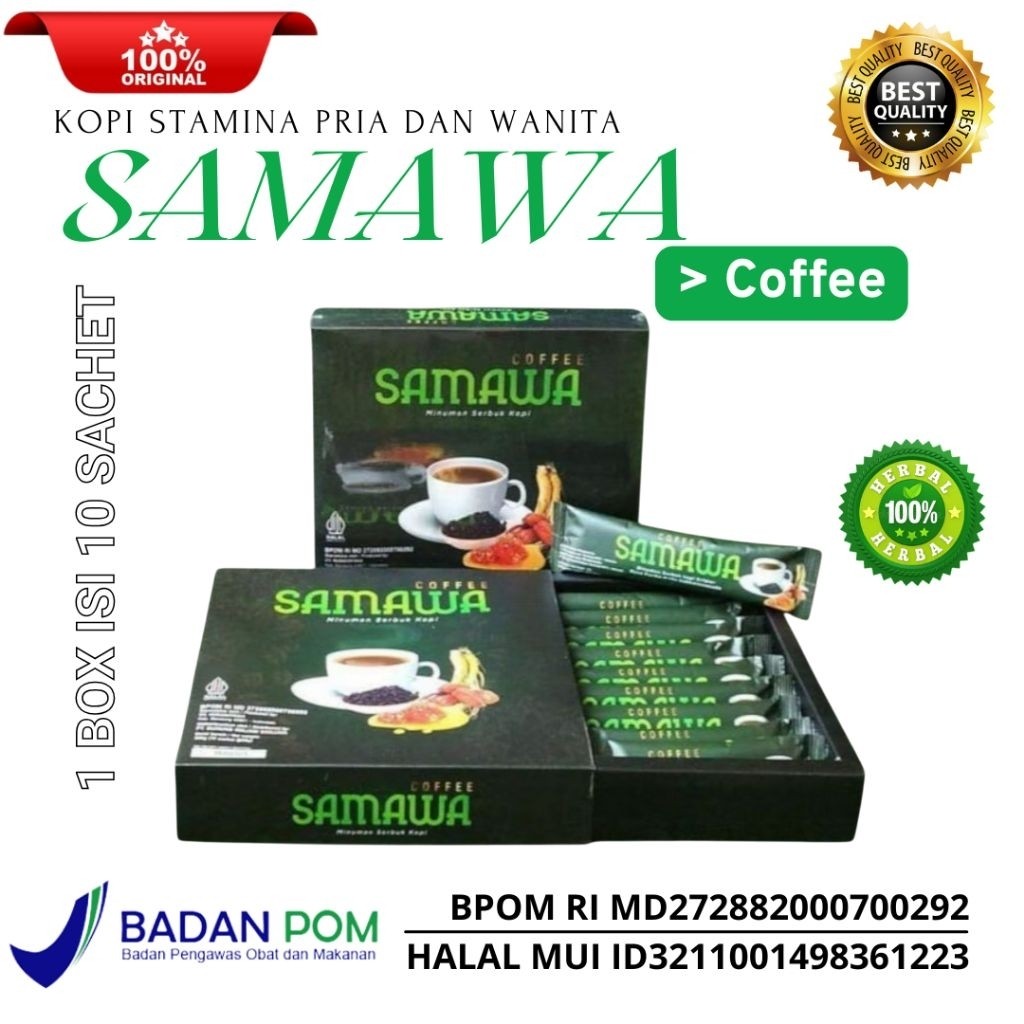 

SAMAWA COFFEE 1 BOX ISI 10 SACHET ORIGINAL MINUMAN SERBUK KOPI EKSTRAK KURMA