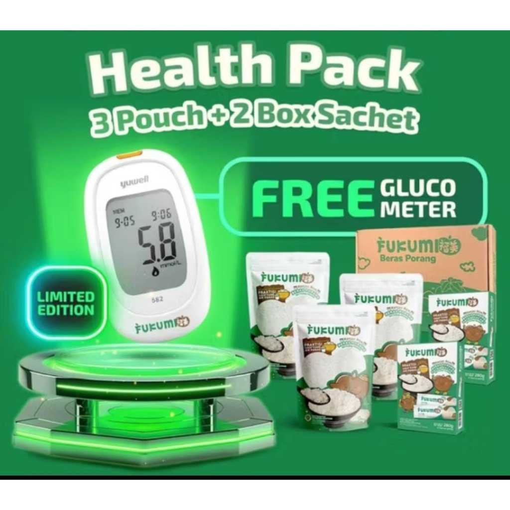 

FUKUMI Health Pack - 3 Pouch & 2 Box Beras Porang Free Gluco Meter Alat Cek Gula Darah
