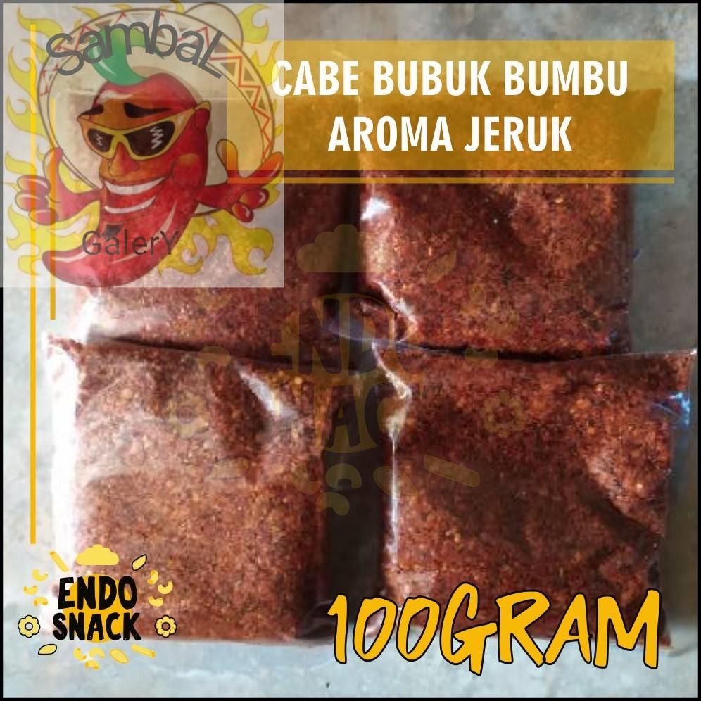 

SambaL GalerY 100gr Cabe Bubuk Kering Aroma Jeruk di Jamin Pedasss cocok untuk Pelengkap Baso Aci, Baso, Mie