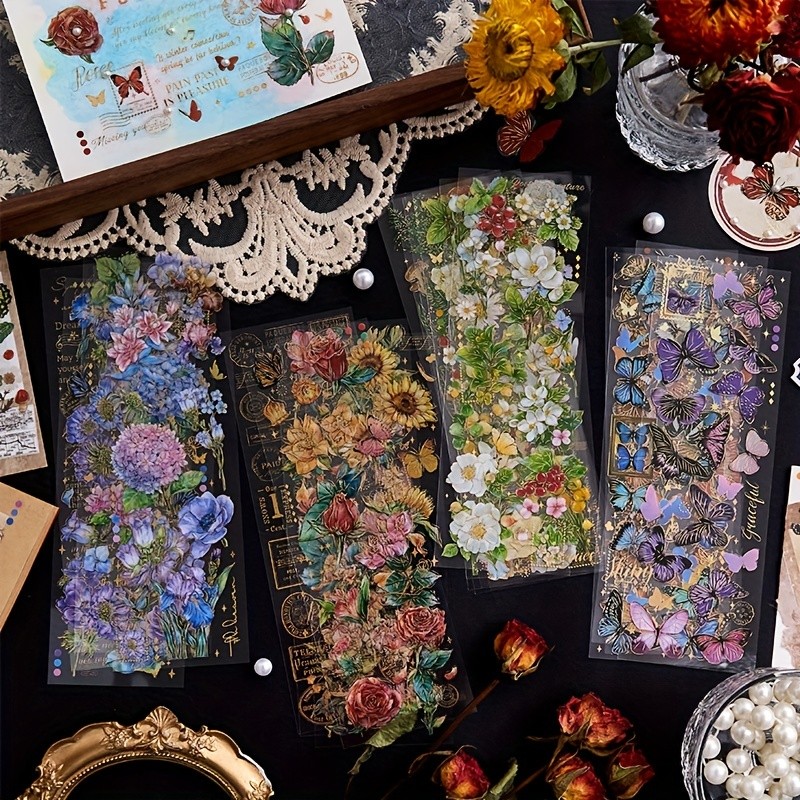 

20 Sheets Transparent Flower Stickers PET Vintage Plants Stickers Waterproof DIY Scrapbook Journal Album Card Making