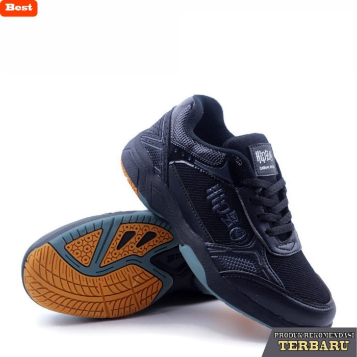 rekomendasi sepatu olahraga brand lokal Sepatu Pria Badminton Hipzo M33 FULL HITAM Sepatu Olahraga L