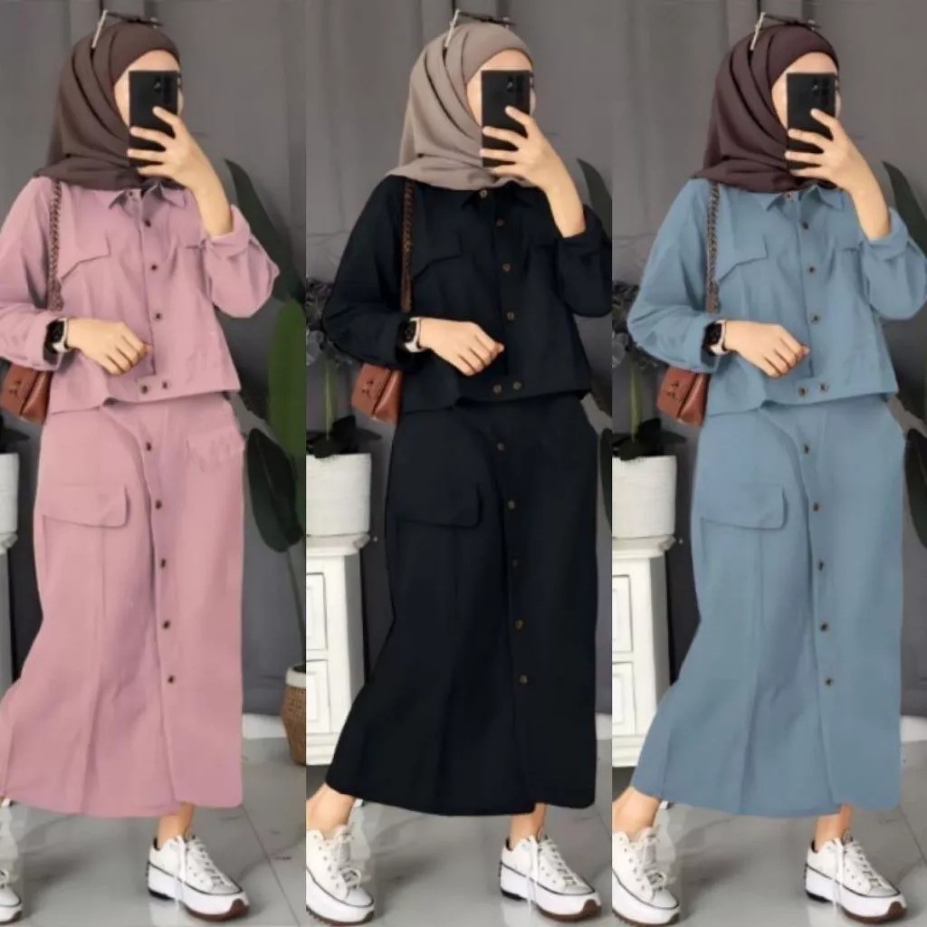 NEW MEIRA SET ROK CARGO CRINKLE AIRFLOW KANCING AKTIF // SETELAN MEIRA // ONE SET MEIRA // SET ROK M