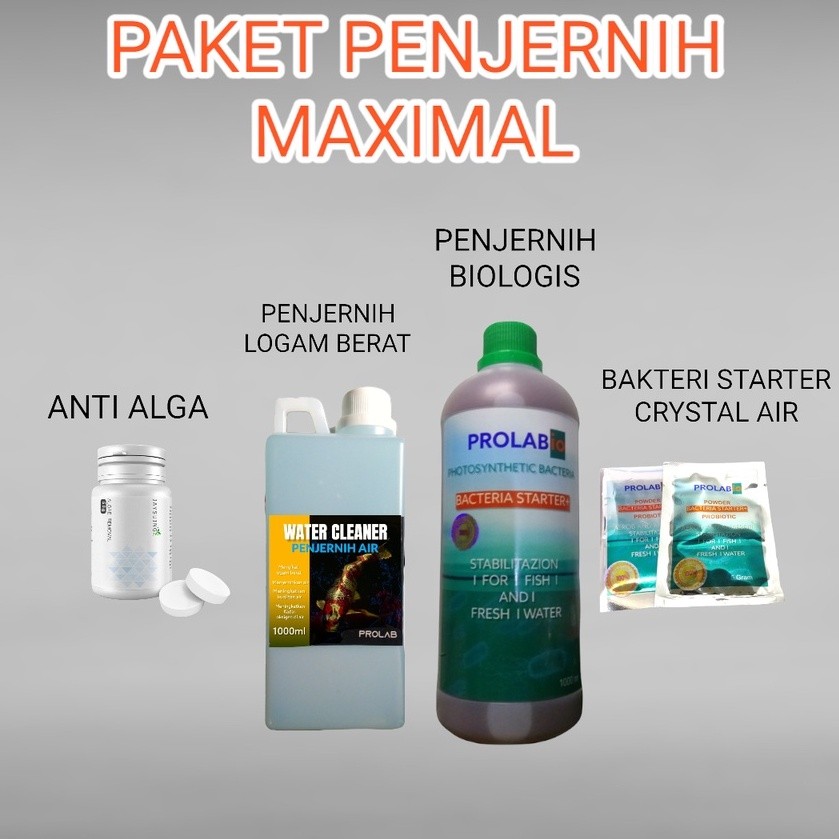 PAKET PENJERNIH MAXIMAL PROLABIO/ANTI ALGA/PENJERNIH AIR AQUARIUM 1 LITER/BAKTERI CAIR PENJERNIH BIO