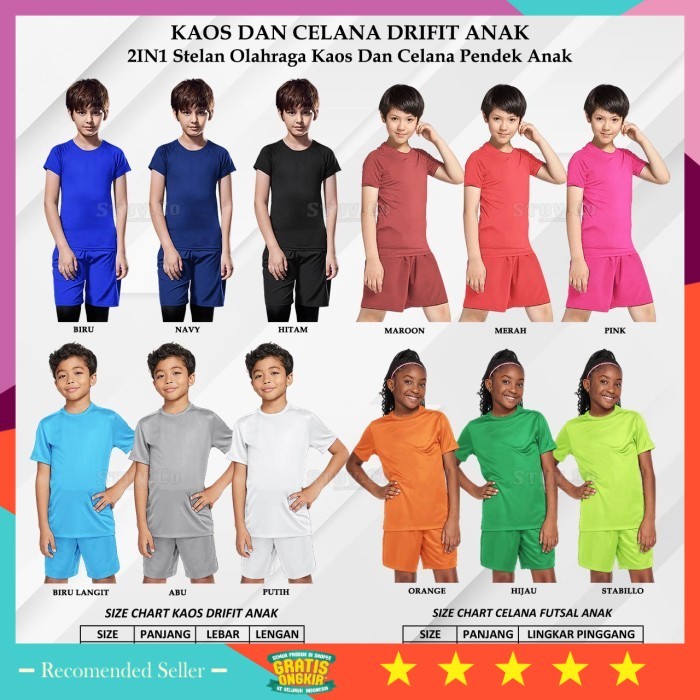 Pakaian Olahraga Pria Wanita Murah Ketat Keren /2IN1 Baju Olahraga Anak Kaos Dry Fit Celana Kolor Pe