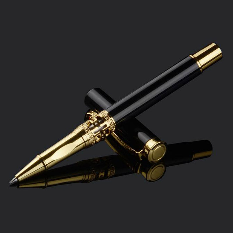 

High Quality Hollow Out Sculpture Roller Ball Pen MEtal Golden Black Stationery Office school supplies Writing BALLPOINT PEN