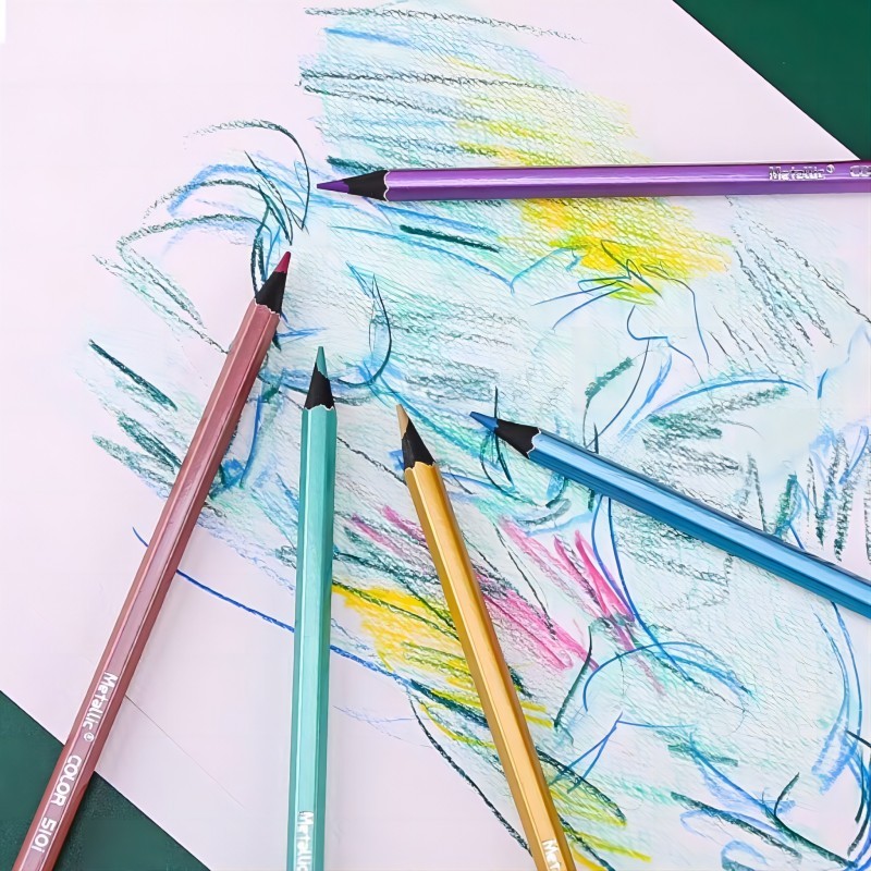 

Metallic Color Pencil Set Fine Professional Painting Art Black Wood Pencil Metal Crayon Drawing Greeting cards Stationery School