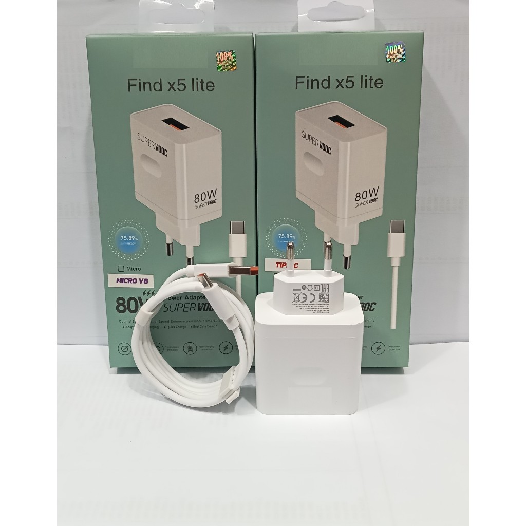 Charger Ori 100% Op Find X5 Lite  80W Power Adapter Super Vooc Support Fast Charging