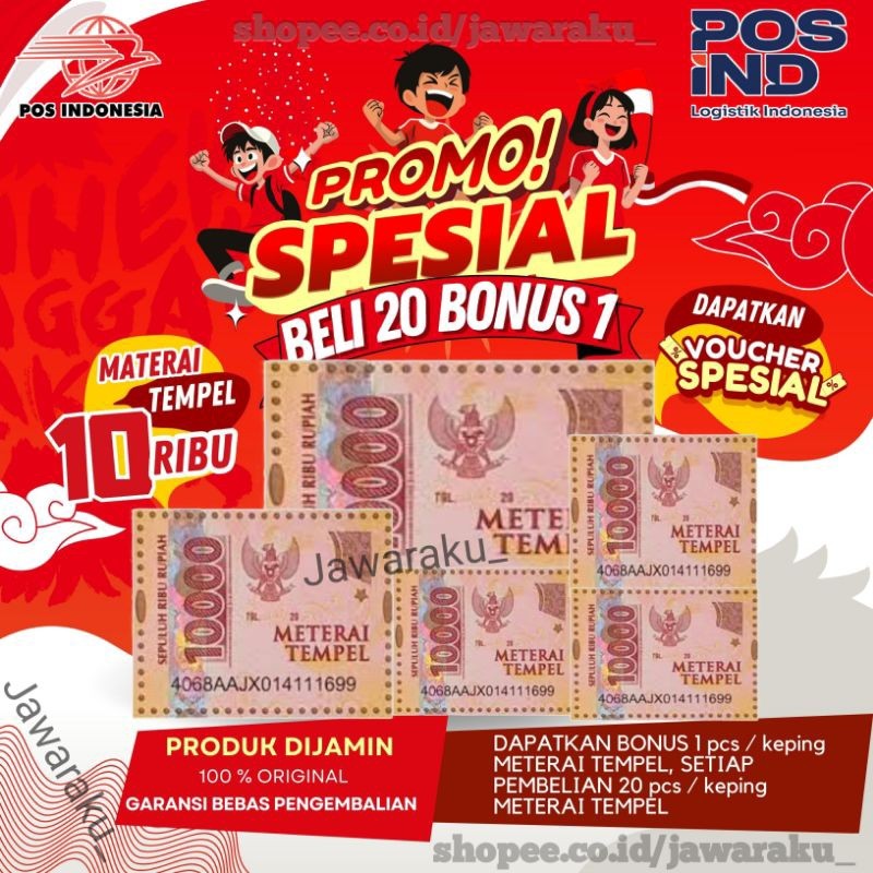 

Materai Meterai 10000 Pos Indonesia isi 20 Pcs TERMURAH.!!