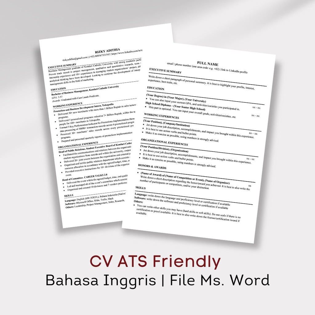 CV ATS Bahasa Inggris | Template CV ATS | Jasa Pembuatan CV ATS Friendly