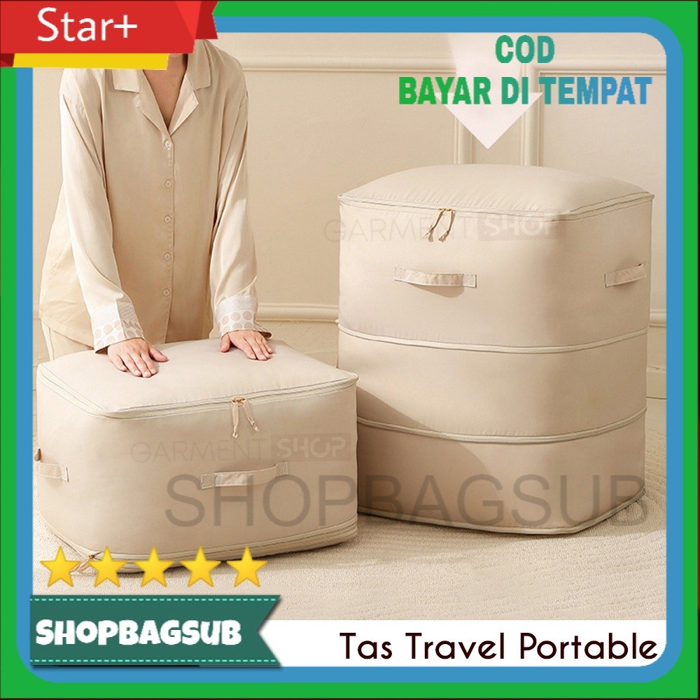 Tas Organizer Kompres Tempat Pakaian Traveling Praktis Penyimpanan Bed Cover Sprei Hemat Ruang