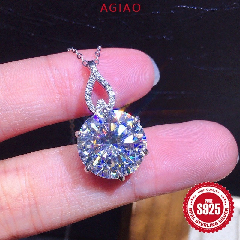 AGIAO 5 Karat PT950 Moissanite Bulat Liontin Fashion Feminitas Kalung Kalung Rantai Tulang Selangka