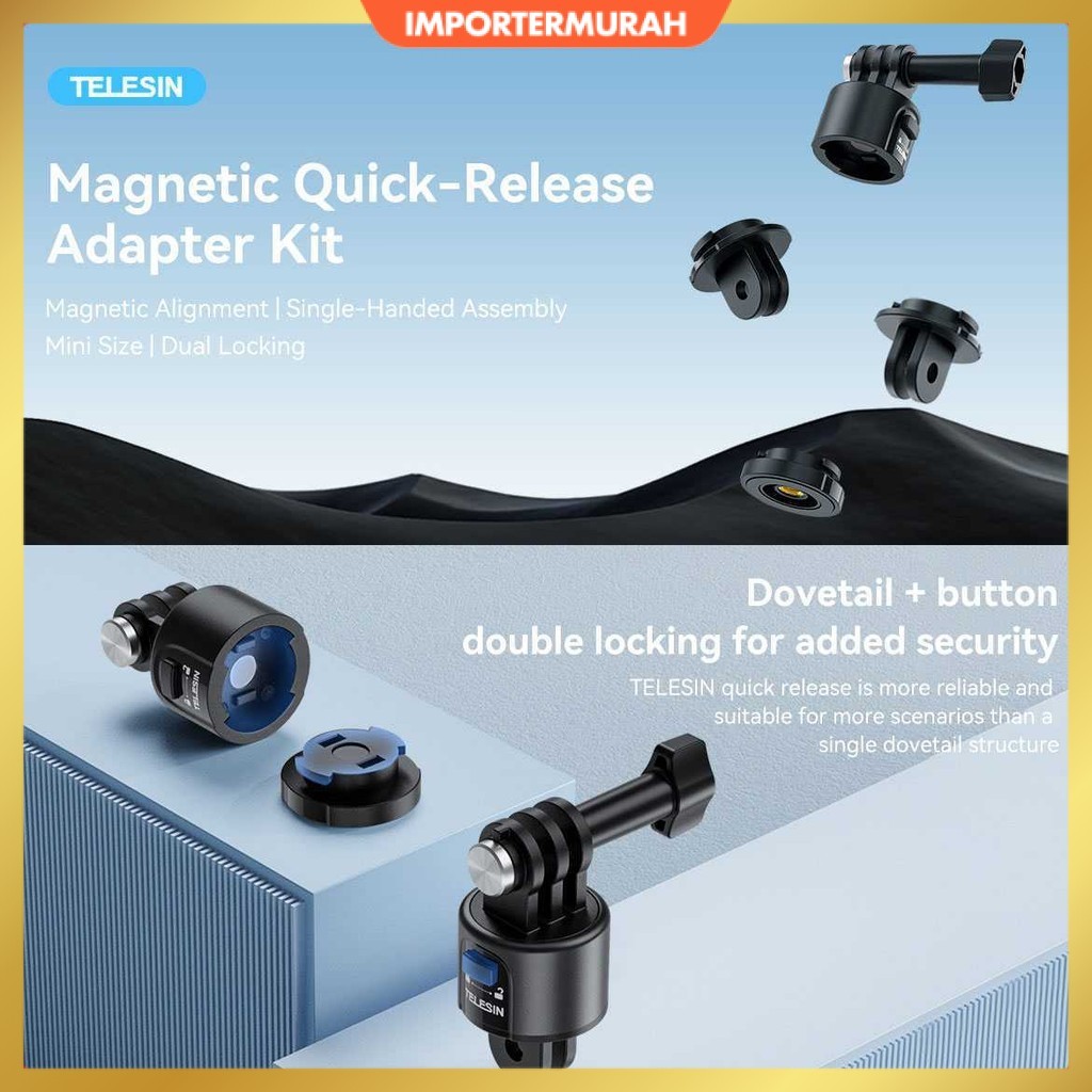 TELESIN Adapter Magnetic Quick Release 3 Prong to 2 Prong 1/4 Thread - CQM-001