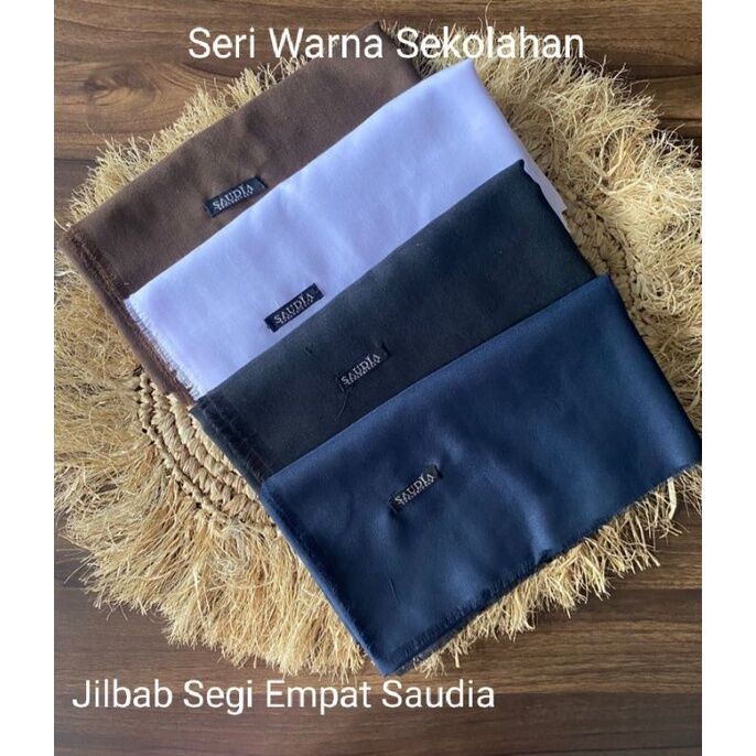 KERUDUNG SEGI EMPAT SAUDIA RAWIS POLOS JILBAB KATUN WARNA  HITAM PUTIH PRAMUKA NAVY