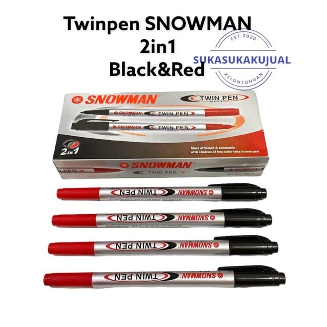

bisa COD / ojek / instan pekanbaru / (12pcs)SNOWMAN twin pen/spidol kecil snowman black&red