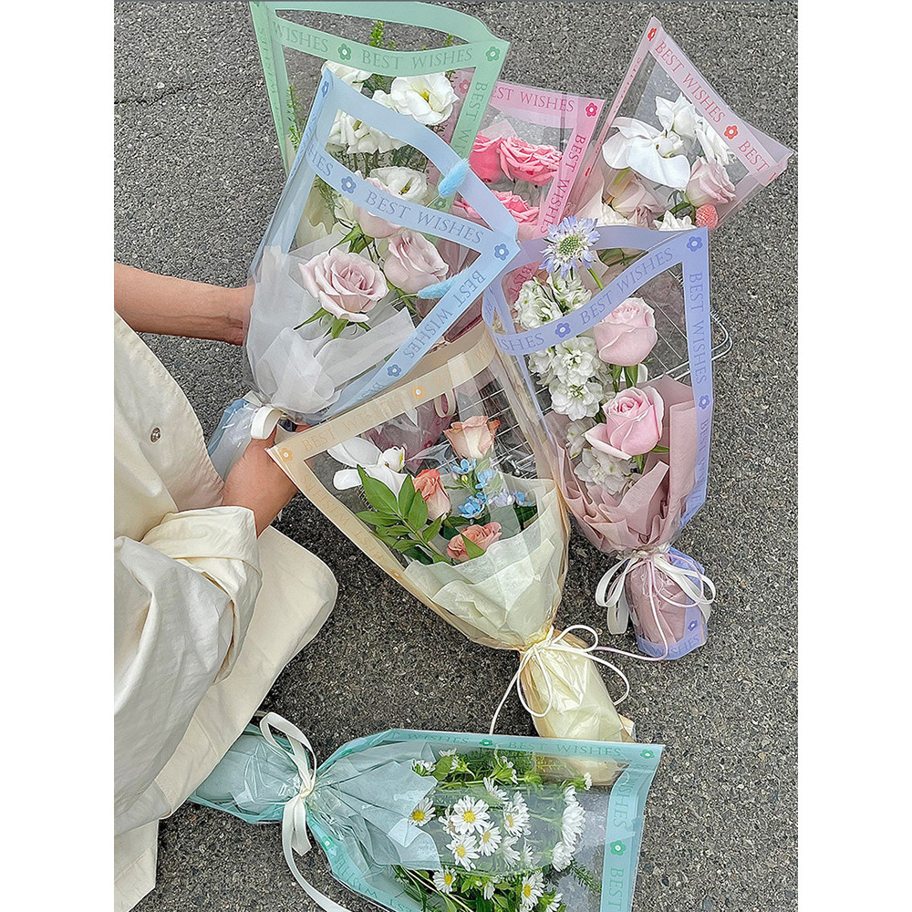 

Sweet English Letter Multi Bouquet Bag, Transparent Single Flower Bag, Floral Wrapping Paper, 50pcs