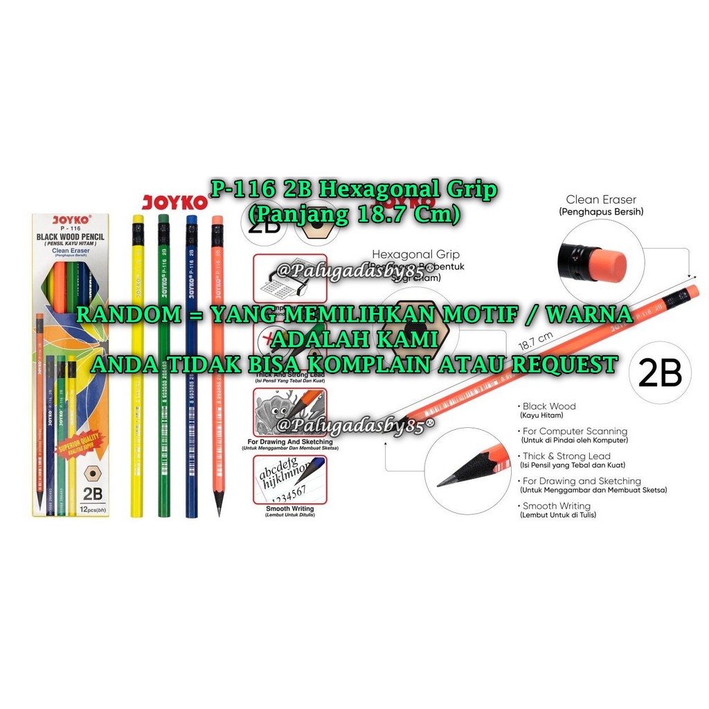 

(1 Biji) GROSIR Pensil JOYKO P-116 2B RANDOM / Pensil Pencil Joyko P-116 2B (1 Biji)