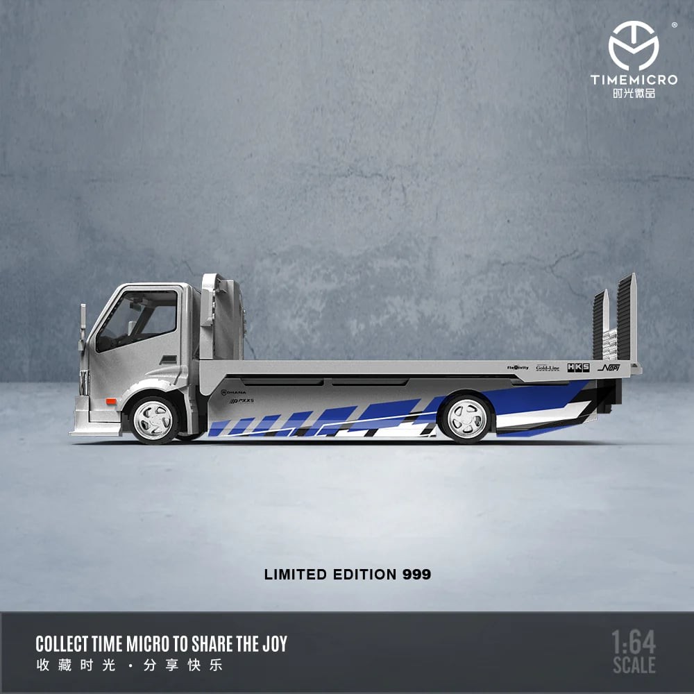 TIMEMICRO H300 FLATBED TRANSPORT TRAILER SILVER BLUE DIECAST TIME MICRO