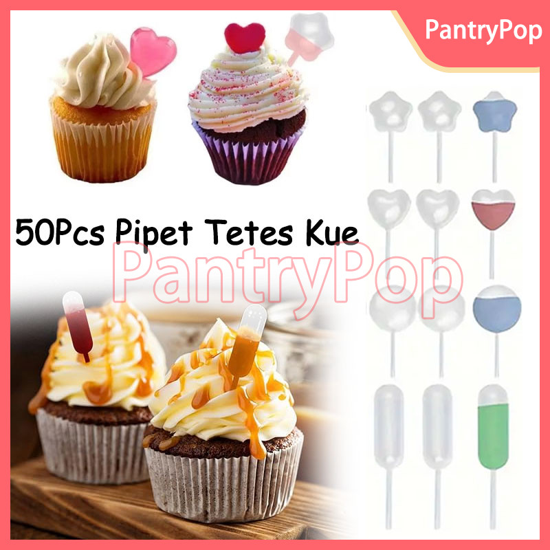 50Pcs Pipet Tetes Kue / Pipet Plastik Infuser / Puding Cupcake Dessert Pipet Cupcake Pipet