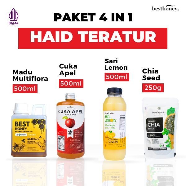 

Best Honey Paket 4in1 Cuka Apel 500ml Madu Multiflora 500gr Sari Lemon 500ml Chia Seed 250gr