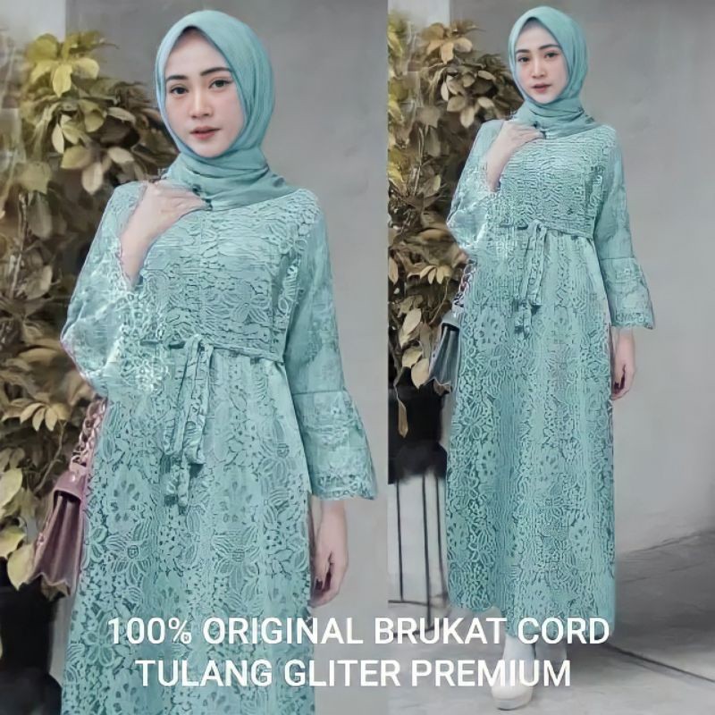 Size L Xl XXL Gamis Brukat Yasina / Maxi Brukat Yasina / Baju Muslim Jumbo Pesta Hajatan Kondangan