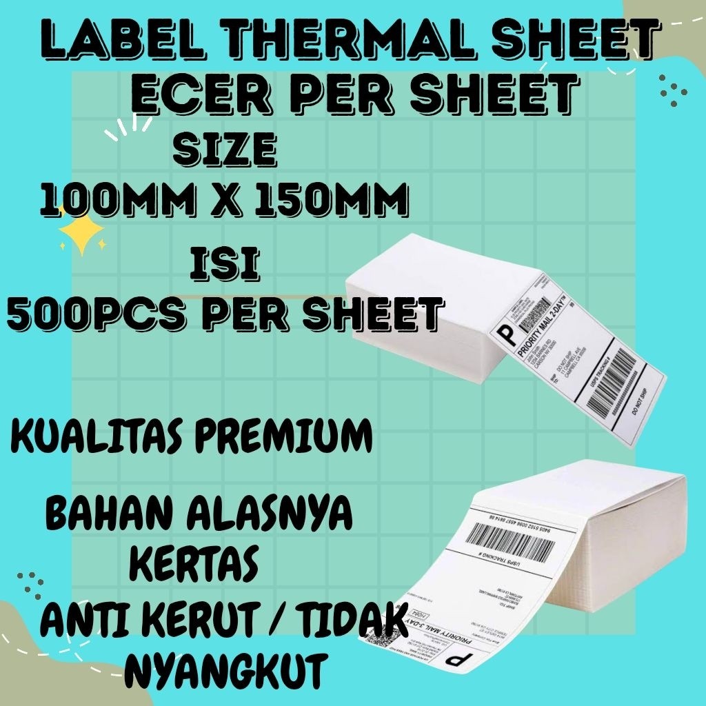 

Sticker Kertas Label Thermal Resi Sheet Pack ukuran 100mmx150mm 1 Sheet isi 500 pcs Termurah