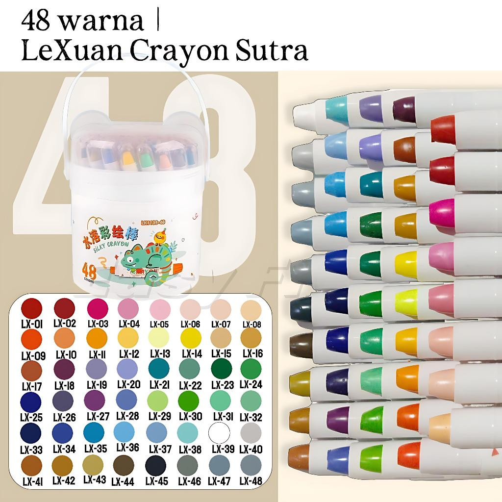 

【Free Brush】 Ready Stock Lexuan Crayon Sutra Putar Washable Silky Crayon 48 Warna Colorful Bucket Krayon Mewarnai Alat Warna Set Anak Wipe and Clean Kuailiwen